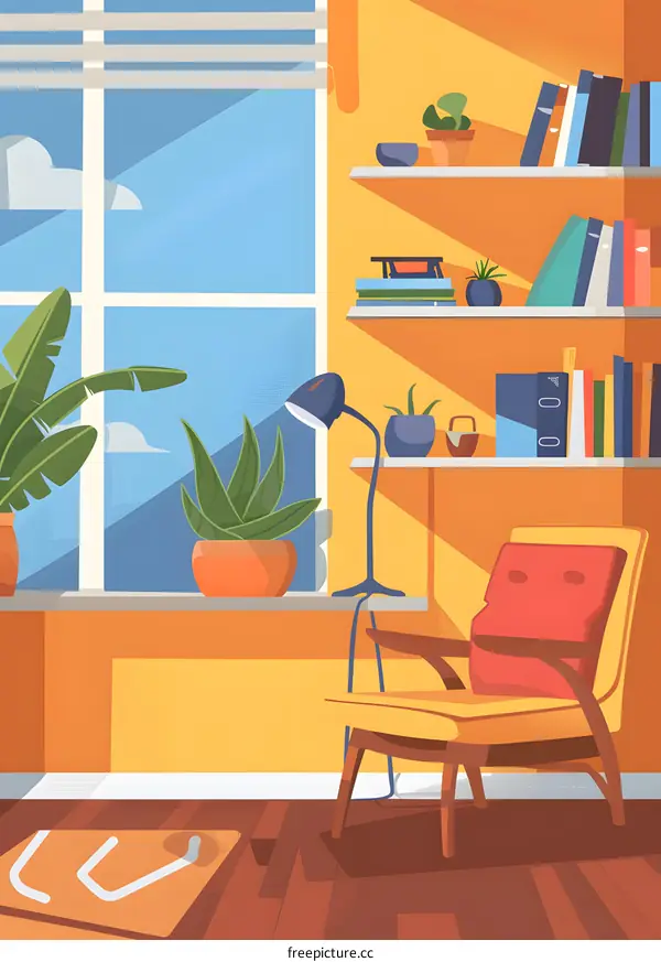 Yellow Wall Living Room With Armchair Near Window