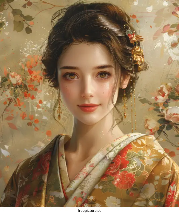 Portrait of a Young Woman in a Floral Kimono