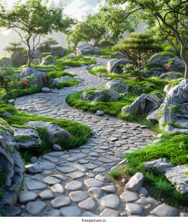 Strolling on a Tranquil Path Amidst a Flourishing Garden