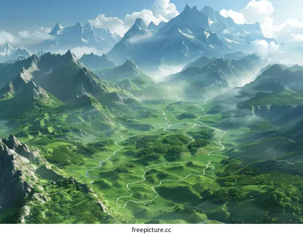 Fantasy Landscape: Mountains and Valley