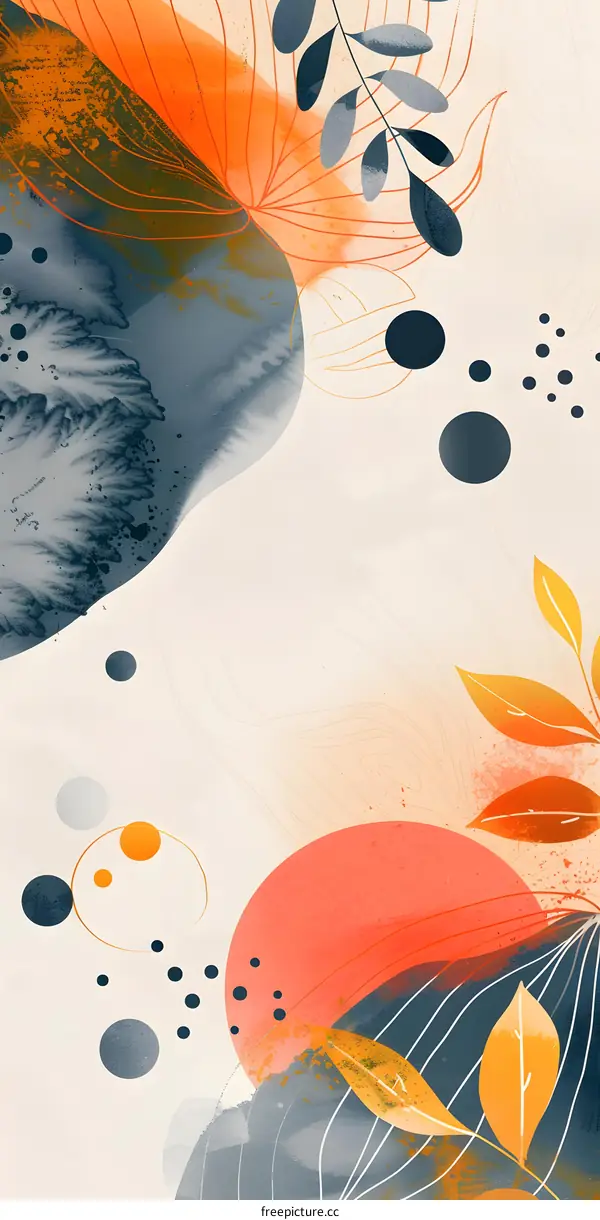 Abstract Watercolor Art with Leaves and Circles