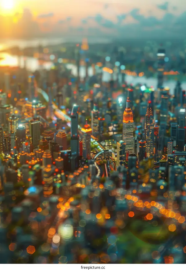 Cityscape at Sunset with Bokeh Effect