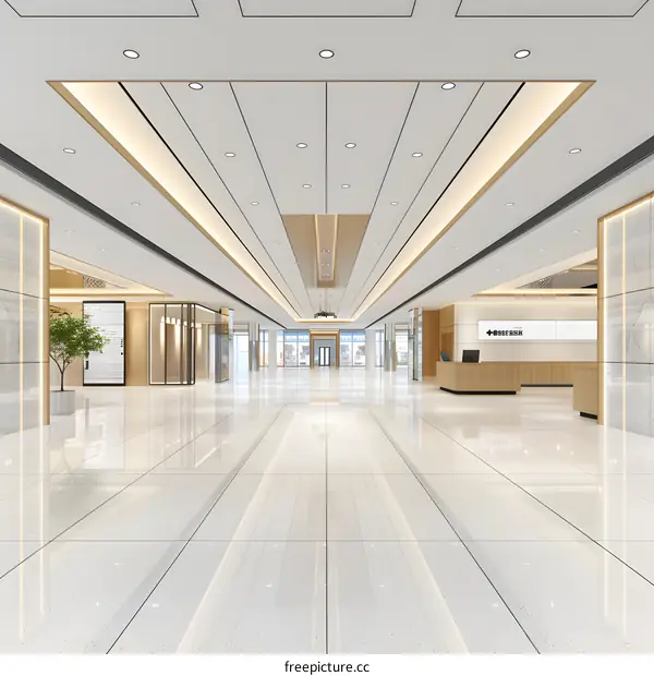 Modern Hospital Lobby Interior Design With White Tile Flooring And Minimalist Decor