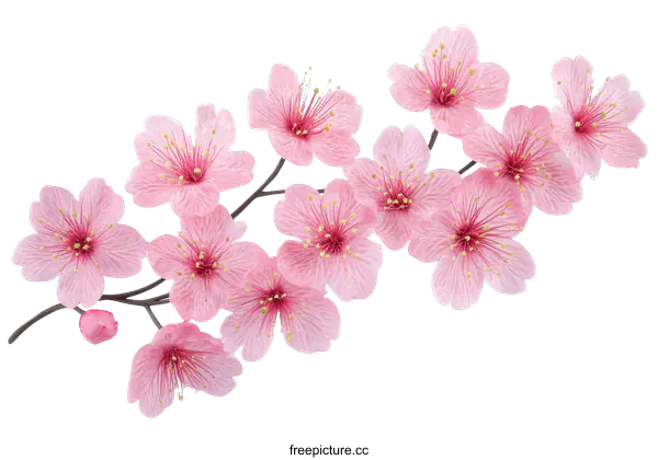 [Transparent Background PNG]Beautiful Pink Cherry Blossoms Branch