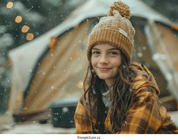 portrait of a happy young girl in a winter setting