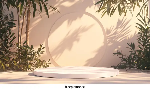 Elegant Beige Aesthetic Product Display with Tropical Plants