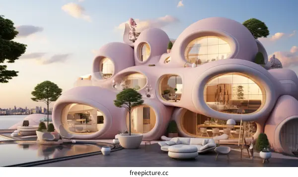 Futuristic pink organic architecture house