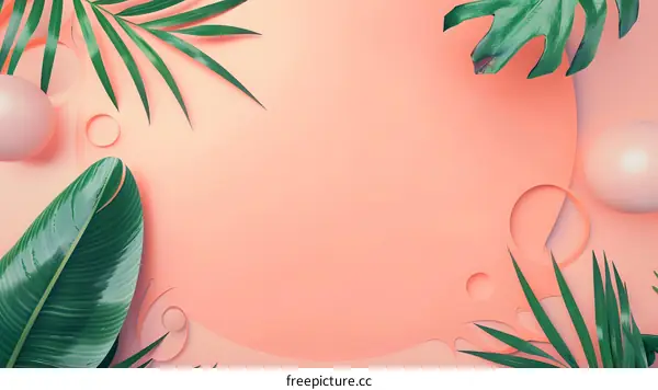 Tropical Leaves and Pink Background Minimalist Flat Lay