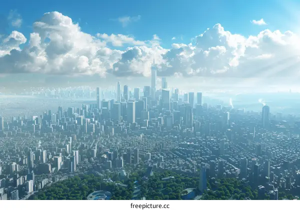 Futuristic City with Lush Parks and Gleaming Towers