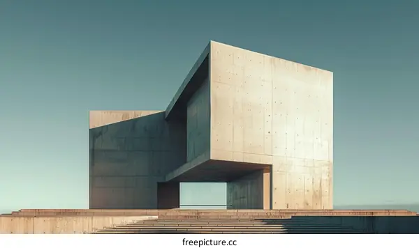 A concrete building with a large open entrance