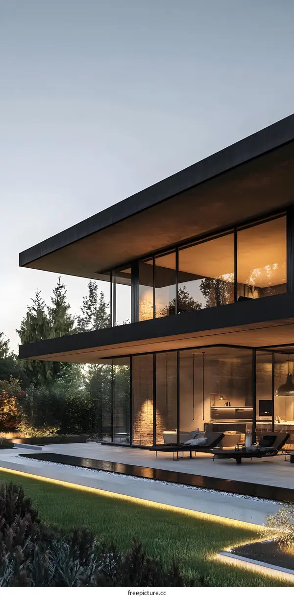Modern Minimalist Home with Large Windows and Outdoor Patio