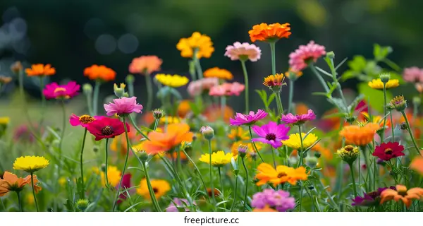 Colorful Wildflowers Blooming in a Meadow