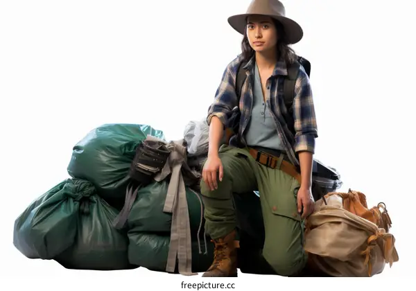 Woman Kneeling on a Pile of Garbage