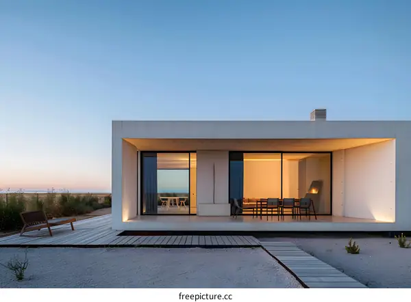 Modern Minimalist Concrete House with Large Windows