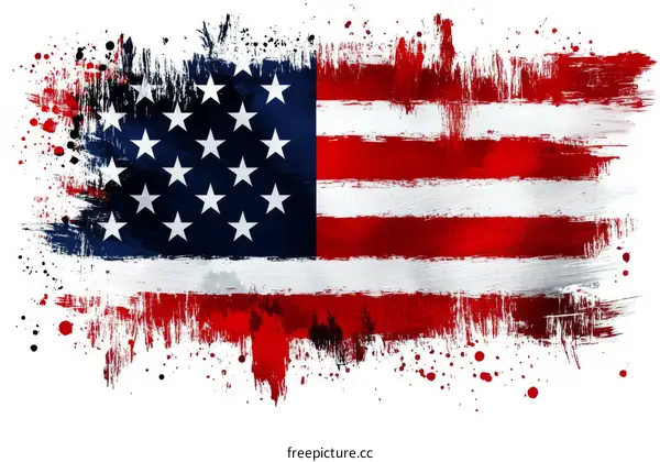 American Flag with Brush Strokes and Splatter