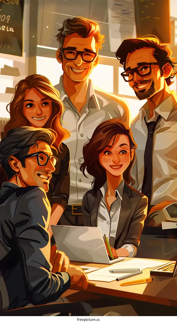 Illustration of a group of business professionals in a meeting