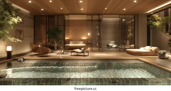 Modern Japanese Style Spa Pool Interior Design