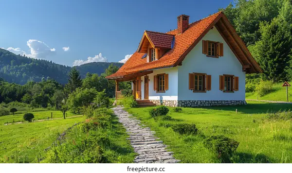 Cute cottage among high mountains