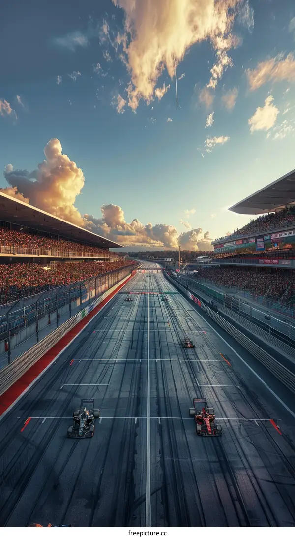 Formula One cars racing on a track