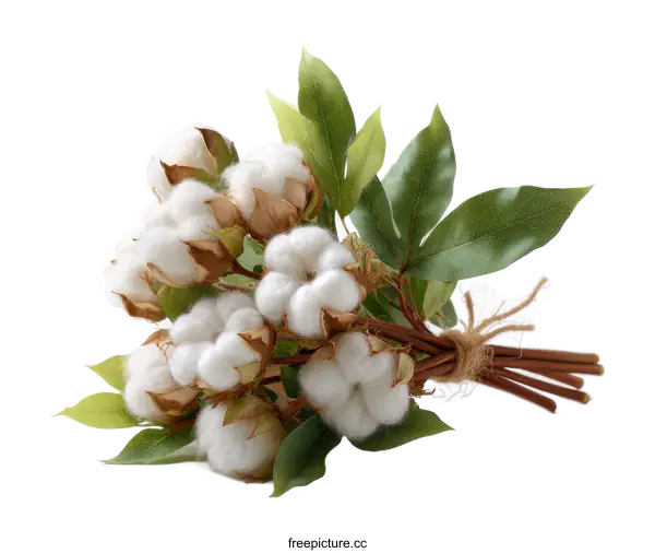 [Transparent Background PNG]Cotton Bolls Bouquet with Leaves