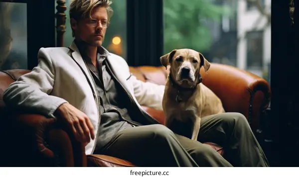 A man and his dog are sitting on a couch.