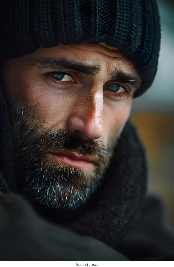 Portrait of a Man with a Beard and Blue Eyes