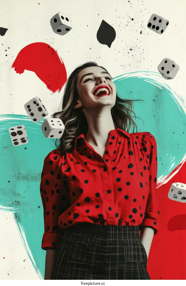 Woman Laughing with Dice and Cards