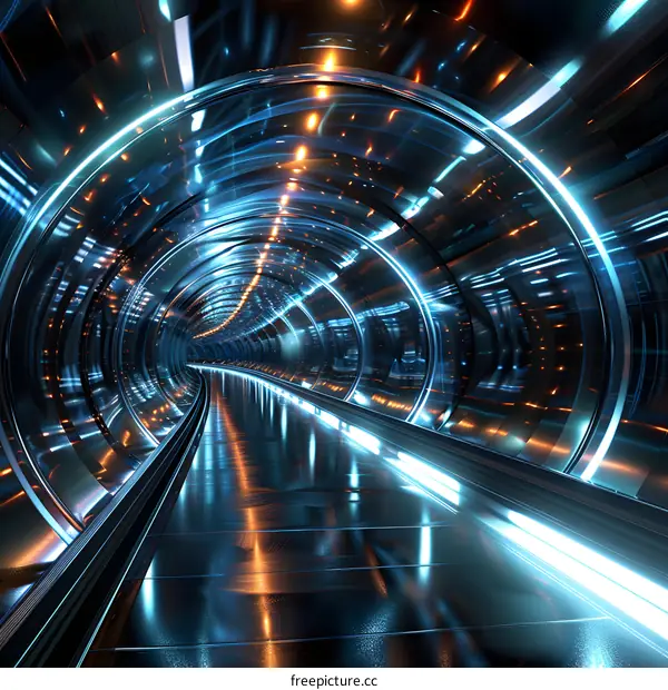 Futuristic Tunnel with Bright Neon Lights