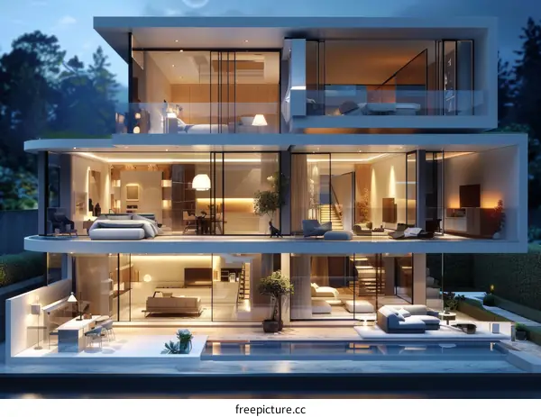 Modern Luxury House at Night