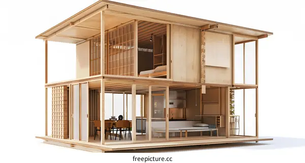 Modern Wooden House Design 3D Model