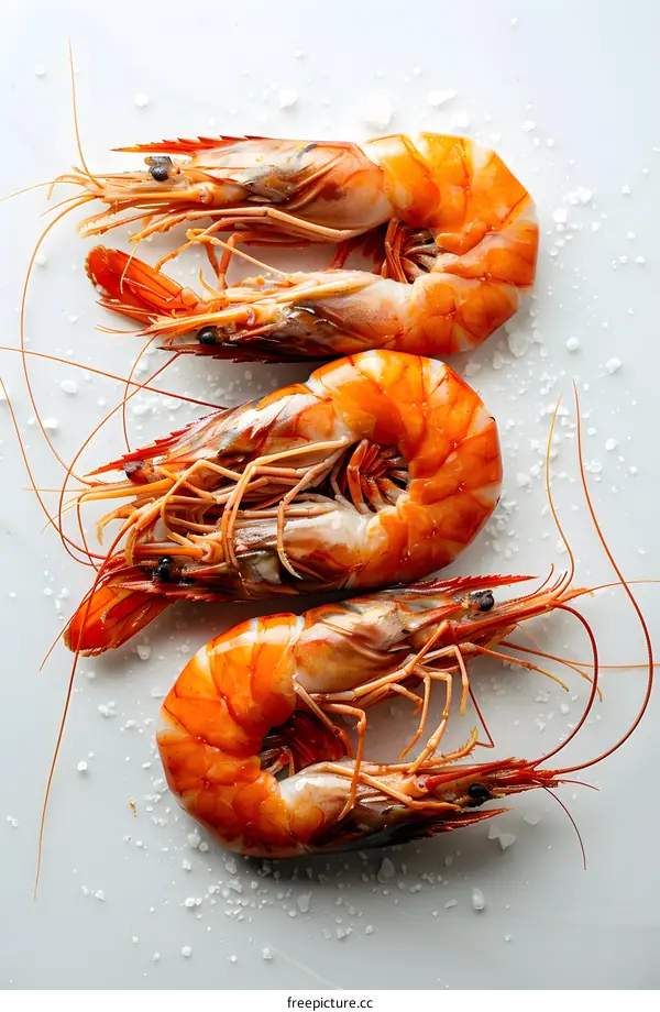 Fresh Red Prawns on White Background