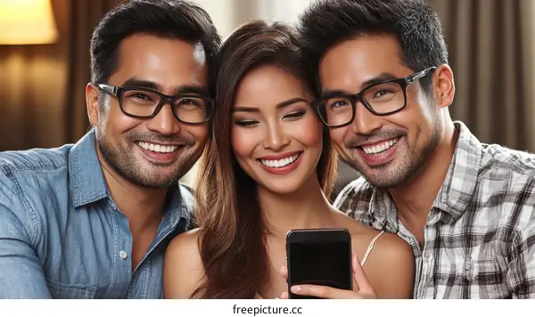 Happy Asian Friends Taking Photo Together