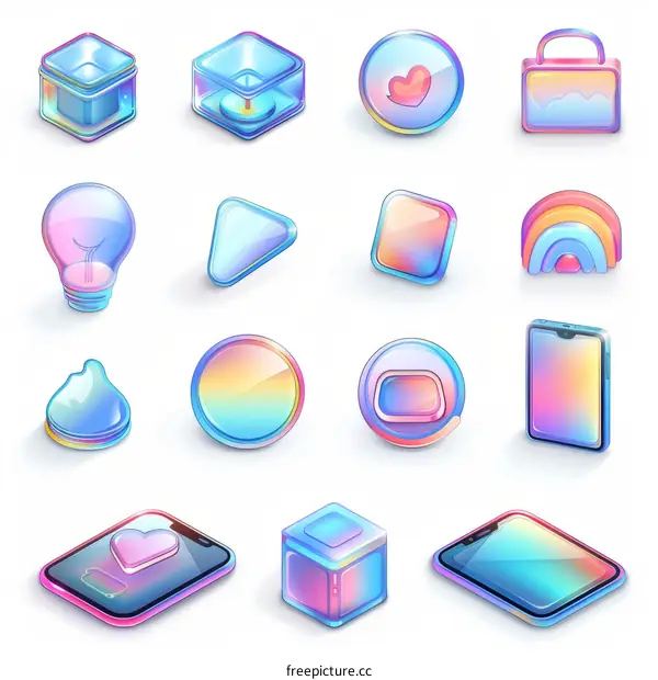 Vibrant Rainbow 3D Icons for UI Design