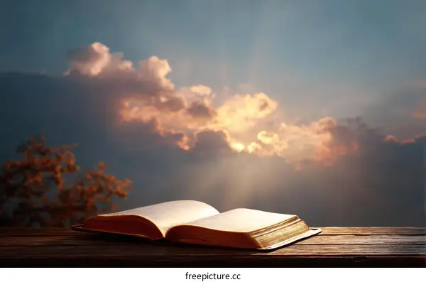 Open Book with Beautiful Sky Background