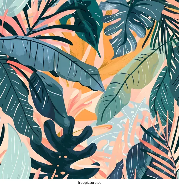 Tropical Leaves Abstract Pattern Digital Illustration