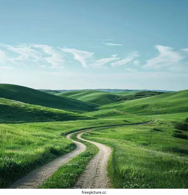 Winding Road Through Green Hills