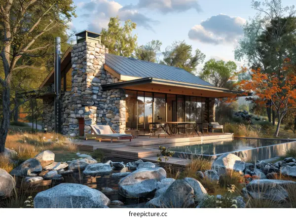 Modern stone house with pool and amazing views