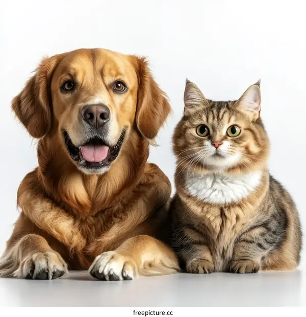 Friendly Golden Retriever and Cat Companionship
