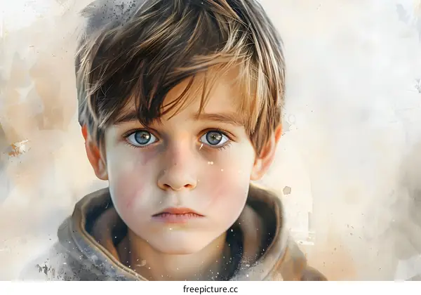 Portrait of a young boy with blue eyes and brown hair