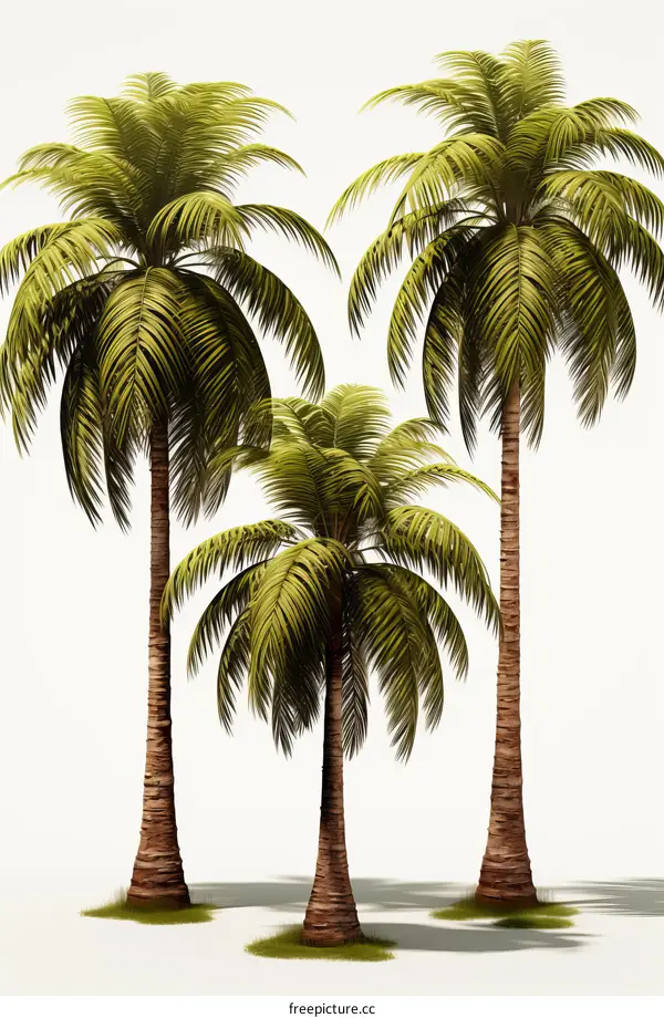 Three palm trees isolated on white background