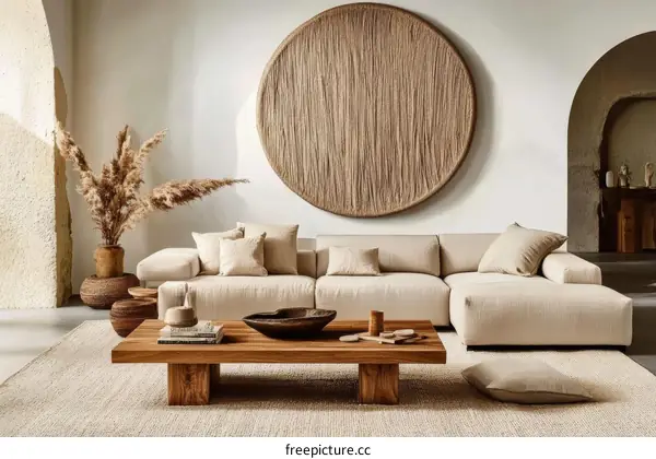 Beige Living Room with Natural Decor