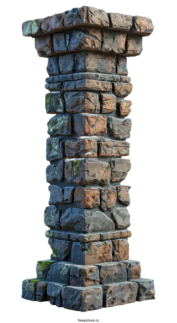 [Transparent Background PNG]A single grey rough stone pillar