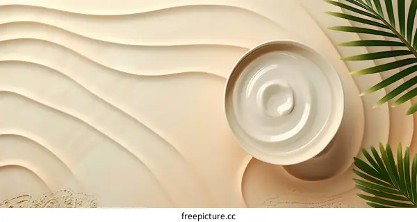 Creamy Texture and Palm Leaves on Beige Background