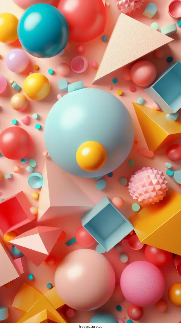 Colorful 3D shapes and balls background