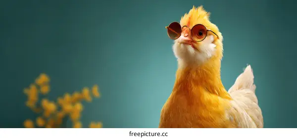 Funny Chicken with Sunglasses in Teal Background