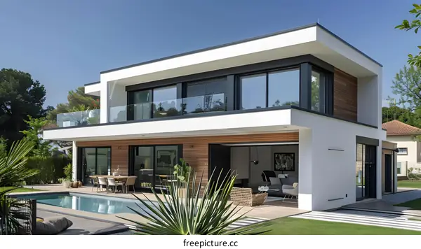 Modern White House with Pool and Garden