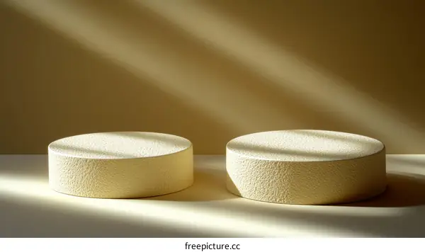 Beige Display Podiums in Soft Sunlight