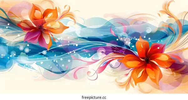 Orange flowers and blue waves