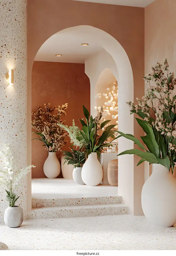 Modern Interior Design with Archways and Plants