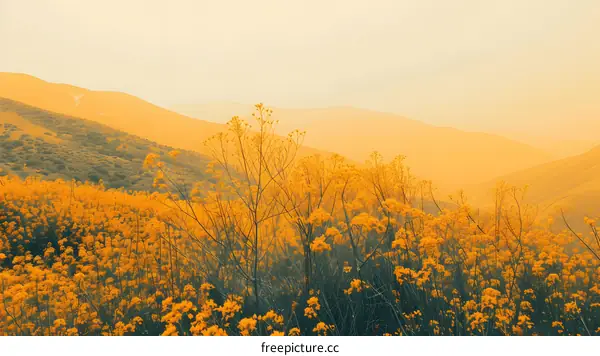 Yellow Wildflowers in a Mountain Landscape